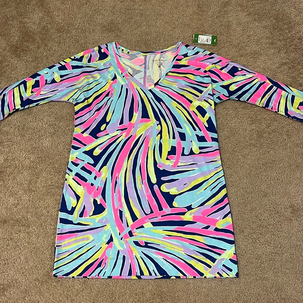 Lilly Pulitzer Vibrant Pink and Blue Midi Dress